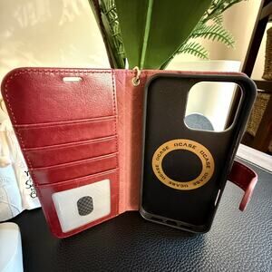 OCASE for iPhone 16 PRO MAX, Detachable Wallet, Magnetic, Leather, Burgundy